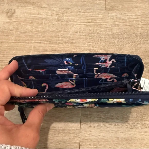 Vera Bradley Navy Floral Flamingo Zip Wallet with Pink Accents - Picture 5 of 11